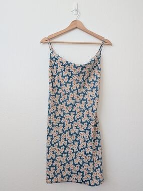 Urban Outfitters Cerulean Blue Cowl Neck Floral Mini Slip Dress Size Medium